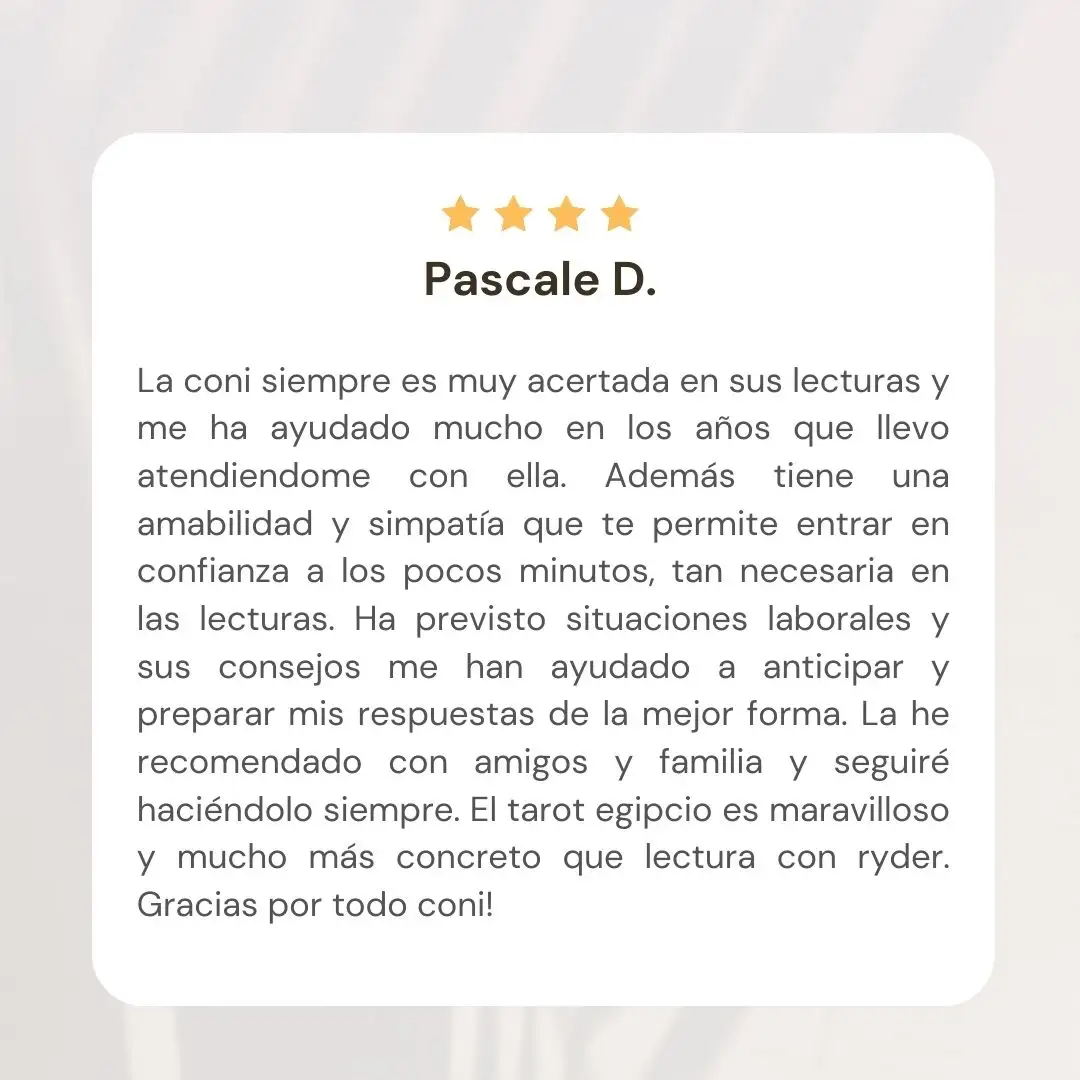 Cliente satisfecho compartiendo su experiencia positiva con el servicio, destacando la claridad y orientación recibida. Lectura de tarot